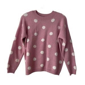 Chelsea & Theodore Pink Misty Mauve and White polka dot sweater size Small